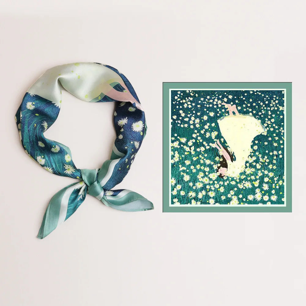 Foulard Carré en Soie Imprimé - Écharpe Élégante Femme Isalina