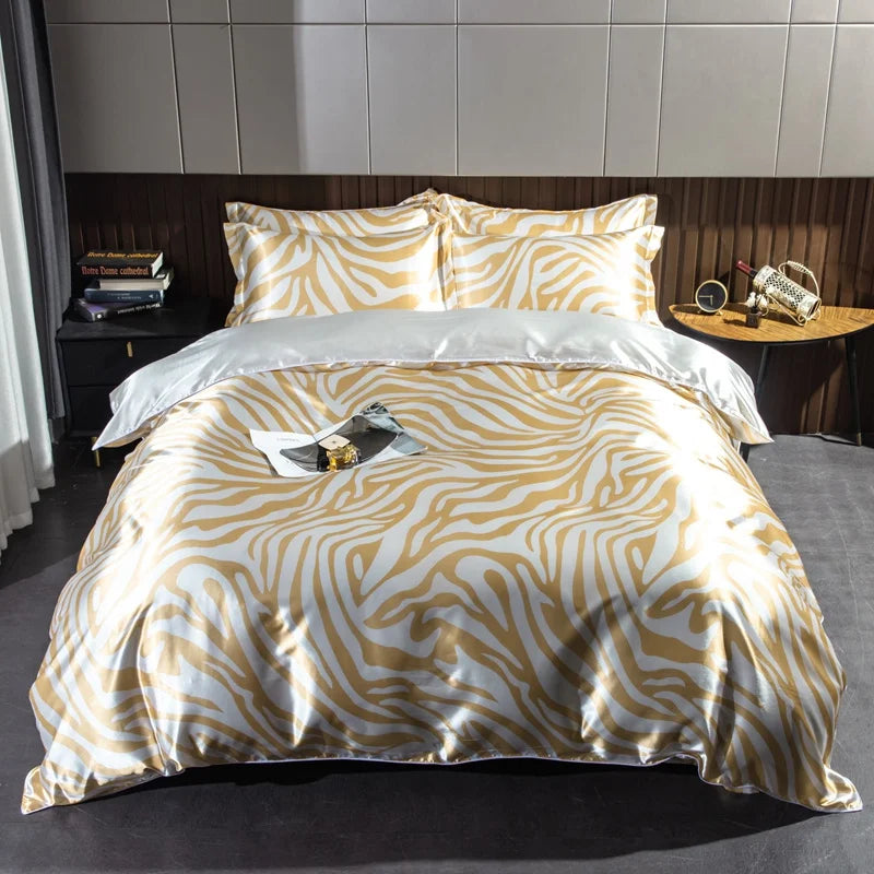 Parure de lit en soie à Motif zèbre  22 momme