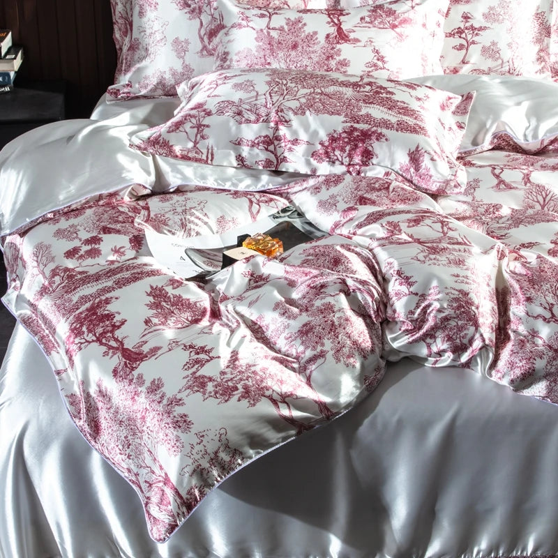 Parure de lit en soie de mûrier Jouy 22 momme