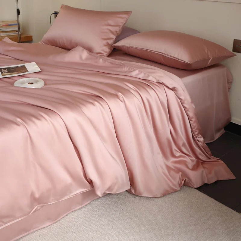 Parure de lit en soie couleur pastel