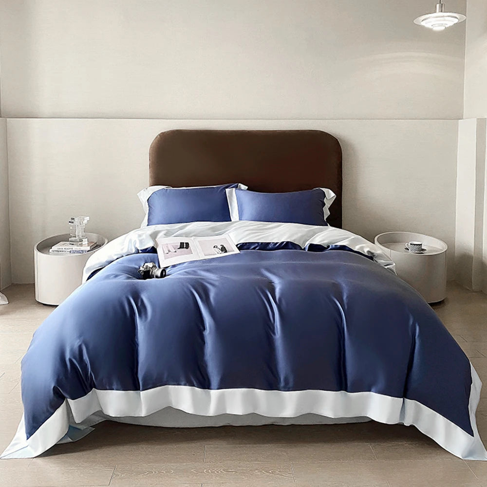 Parure de lit en soie naturelle 25 momme Bleu Saphir
