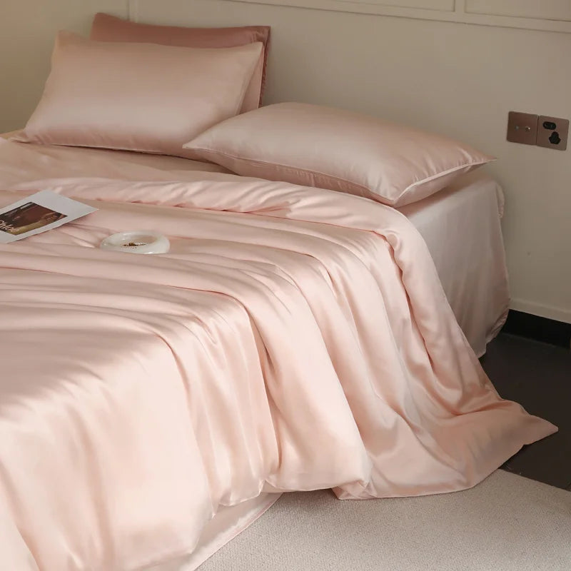 Parure de lit en soie couleur pastel