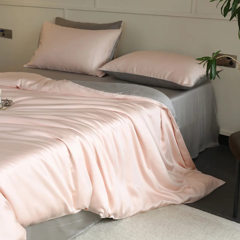 Parure de lit en soie couleur pastel