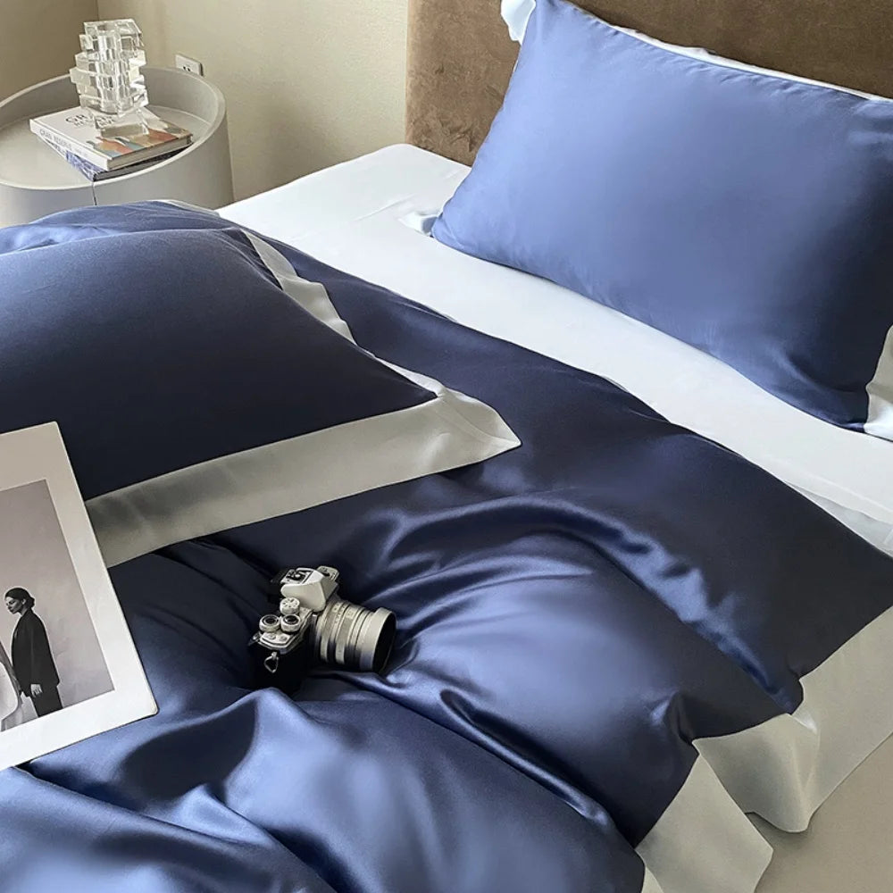 Parure de lit en soie naturelle 25 momme Bleu Saphir