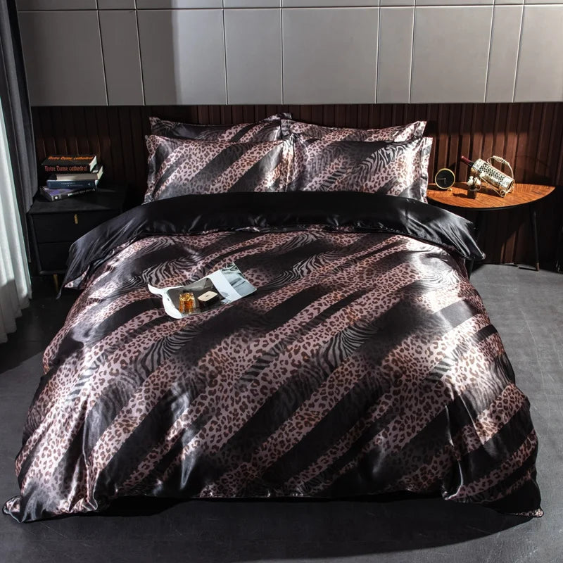 Parure de lit en soie à Motif Leopard 22 momme