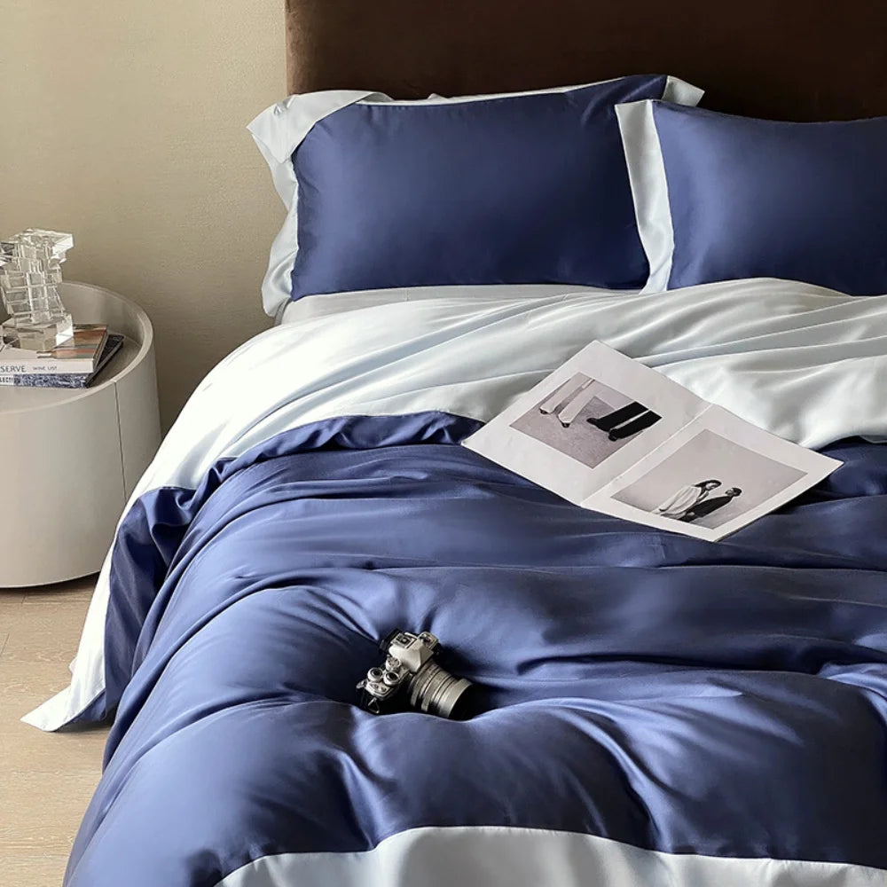Parure de lit en soie naturelle 25 momme Bleu Saphir