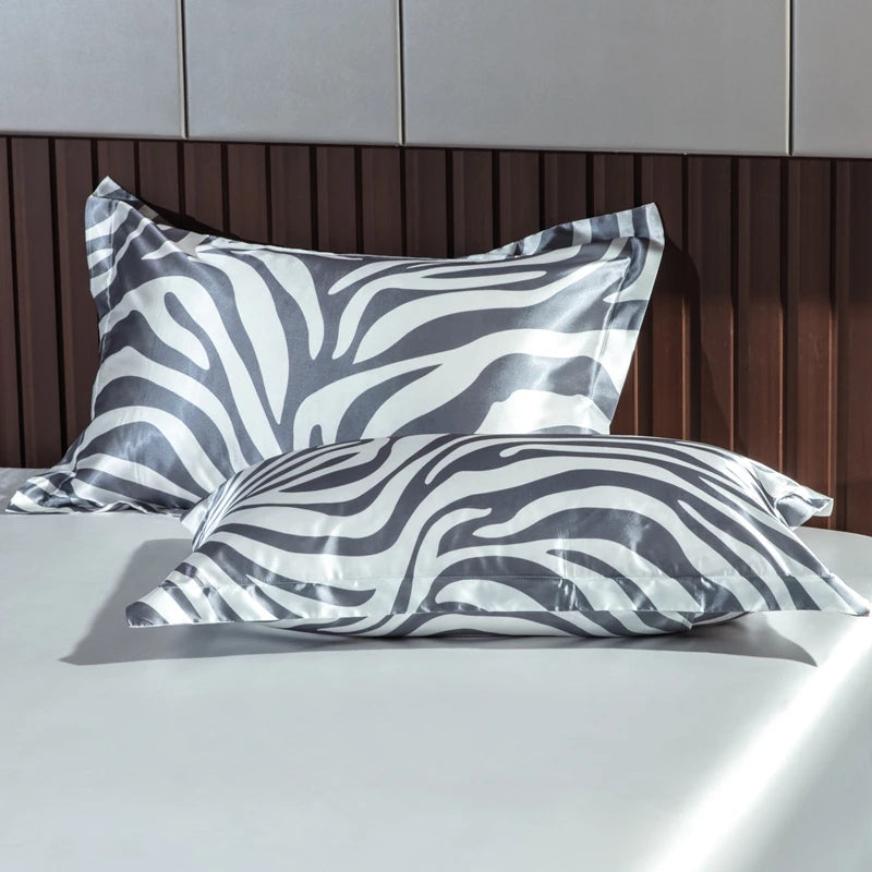 Parure de lit en soie à Motif zèbre  22 momme