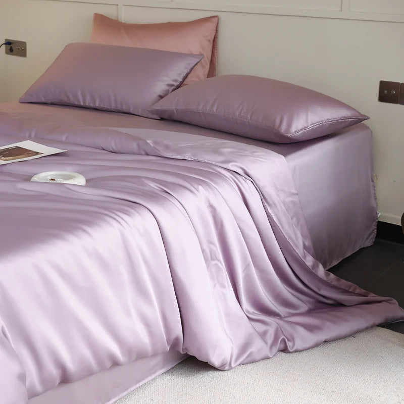 Parure de lit en soie couleur pastel
