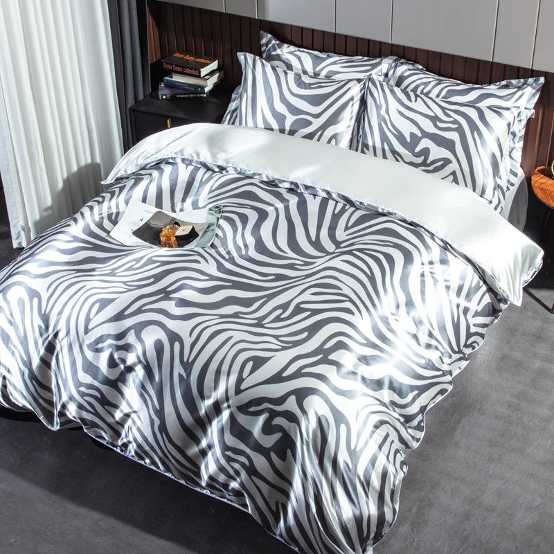 Parure de lit en soie à Motif zèbre  22 momme
