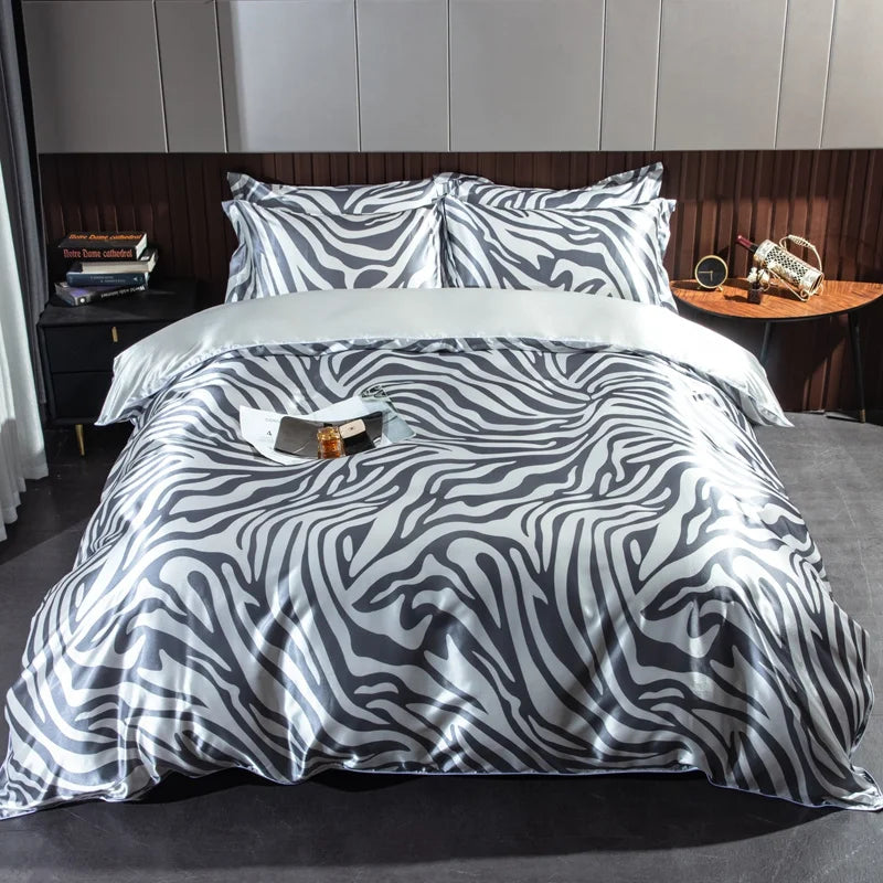 Parure de lit en soie à Motif zèbre  22 momme