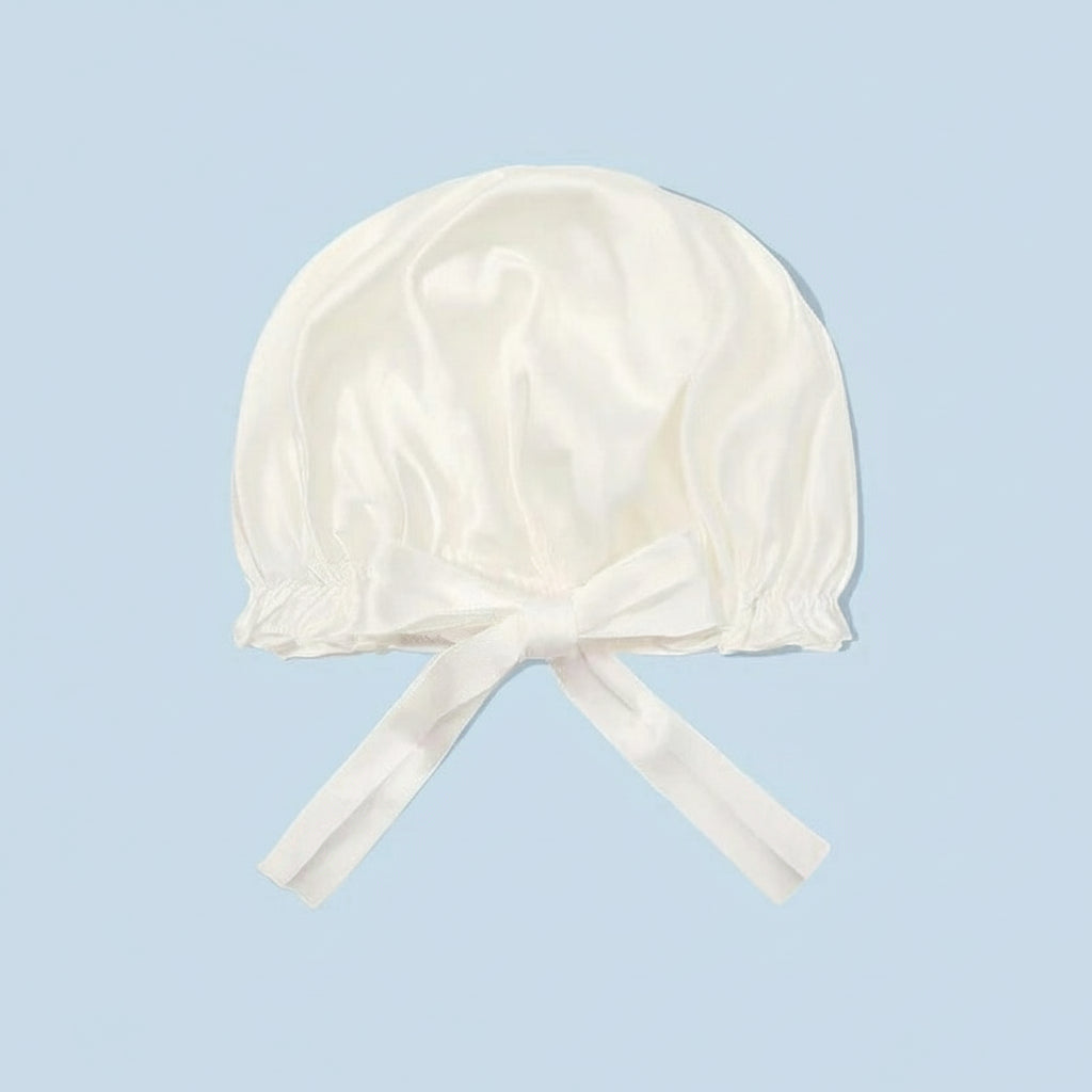 Bonnet en soie 22 mommes Oeko‑Tex – couleur blanc ajustable, soin cheveux et peau