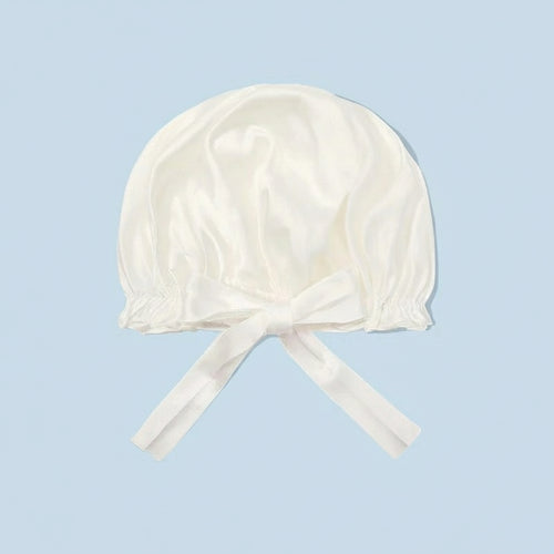 Bonnet en soie 22 mommes Oeko‑Tex – couleur blanc ajustable, soin cheveux et peau