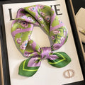 Foulard carré en soie pour femme fleuri violet et vert 