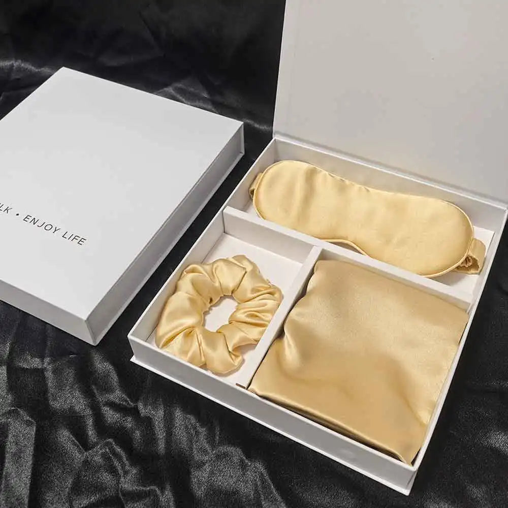 Coffret de Noël - Taie d'oreiller en soie, masque de sommeil, chouchou