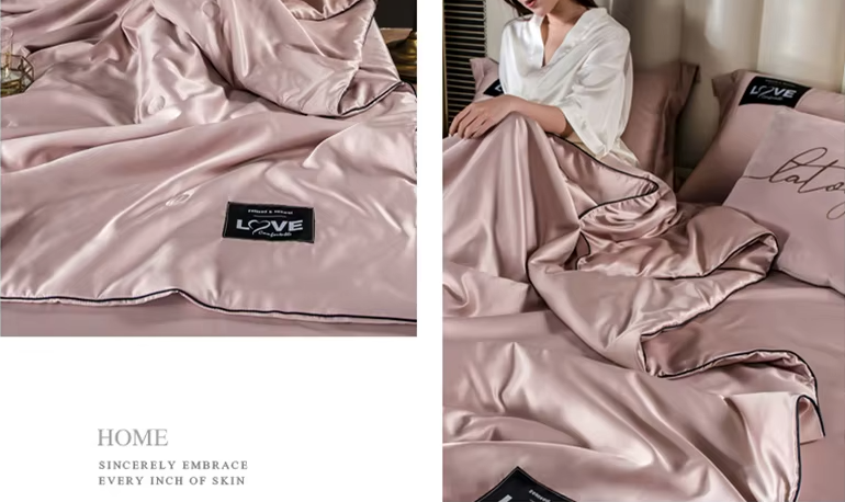 Couette en soie de mûrier hypoallergénique pour peau sensible rose