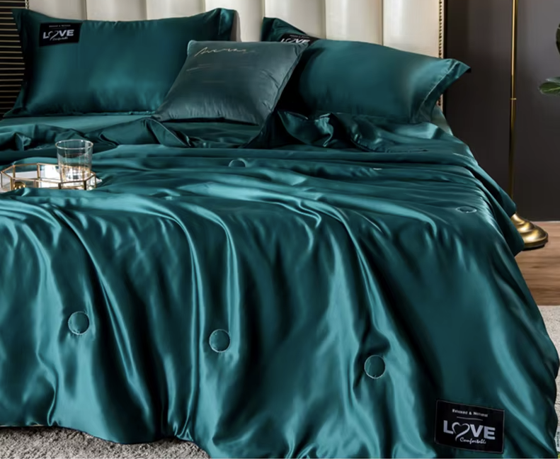 Couette respirante en soie naturelle idéale pour les nuits chaudeS BLEU VERT