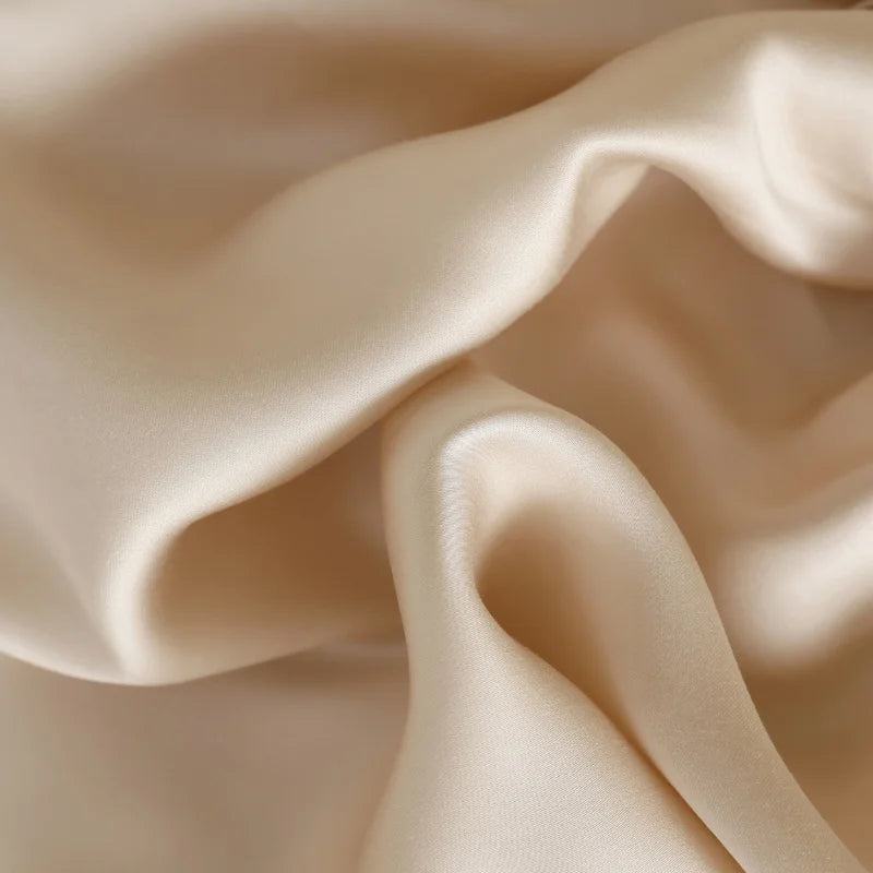Drap housse en soie de mûrier taille Queen pour literie haut de gamme BEIGE