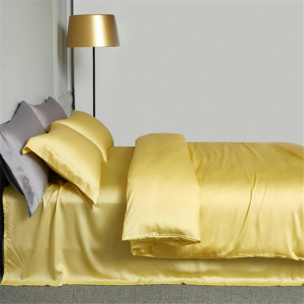 Drap housse en soie de mûrier haut de gamme joune 