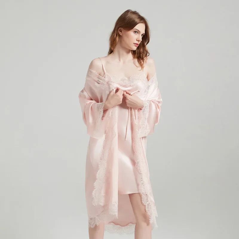 Pyjama en soie Mulberry 100% – ensemble robe longue et nightgown femme.