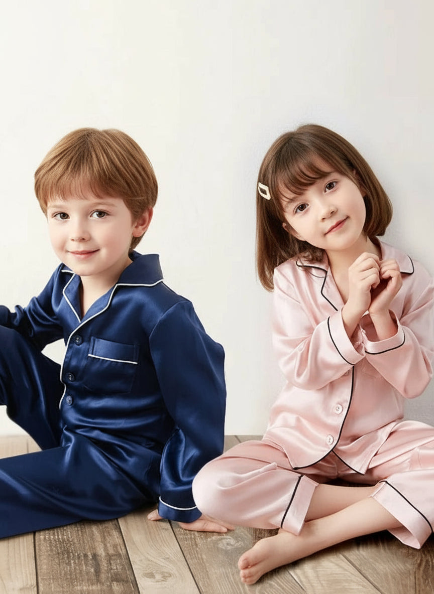 Ensemble nuit enfant en soie, style classiquE ROSE ET BLEU