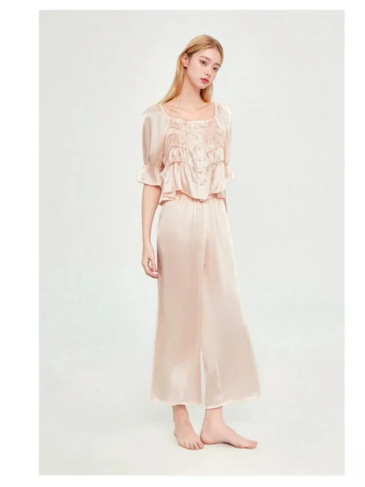 Pyjama femme soie anti transpiration beige