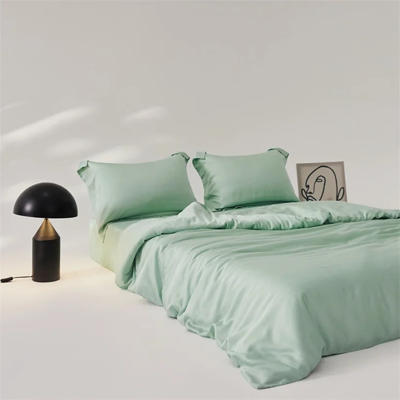 Fermeture zippée housse de couette en soie vert
