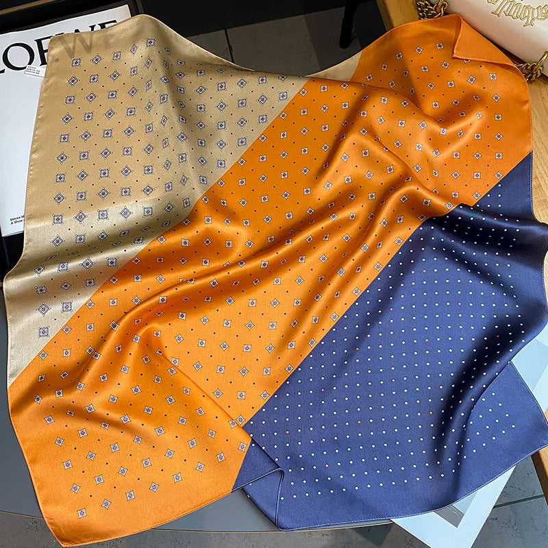 Carré de soie élégant moderne MARRON ORANGE BLEU