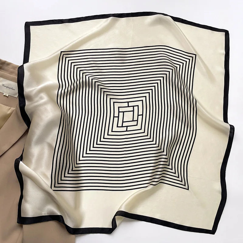 Carré de soie chic quotidien BLANC NOIR