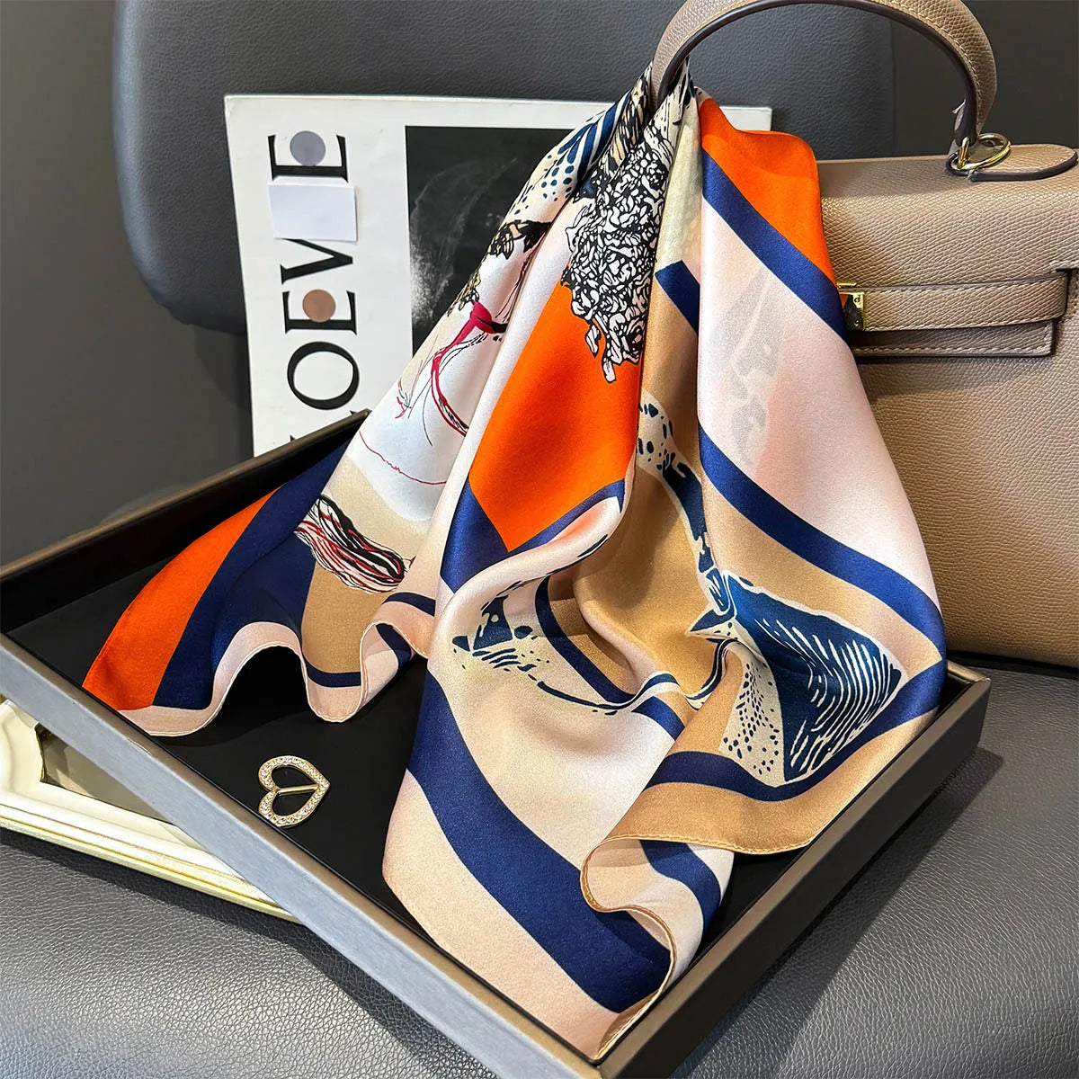 Carré en soie multifonction BLEU ORANGE 