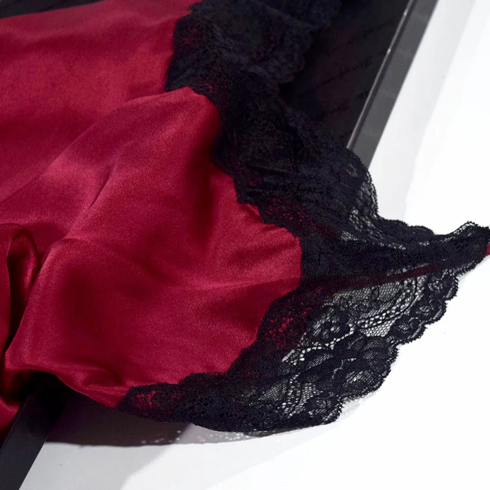 Robe et kimono en soie 100% naturelle pour femme, confortable et douce pour la peau. Idéal pour la maison, mariage ou soirée. Élégant et sexy avec ses bretelles fines. rouge 