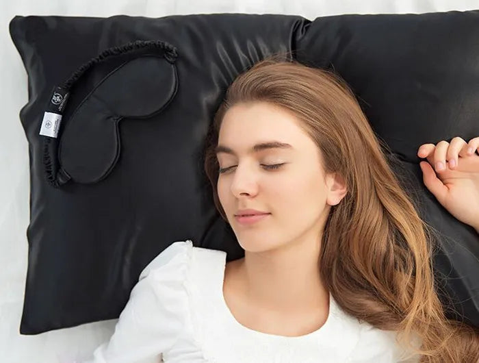 Taie d'oreiller en soie et marque de nuit assortie essence et soie couleur noir confortable anti frisottis