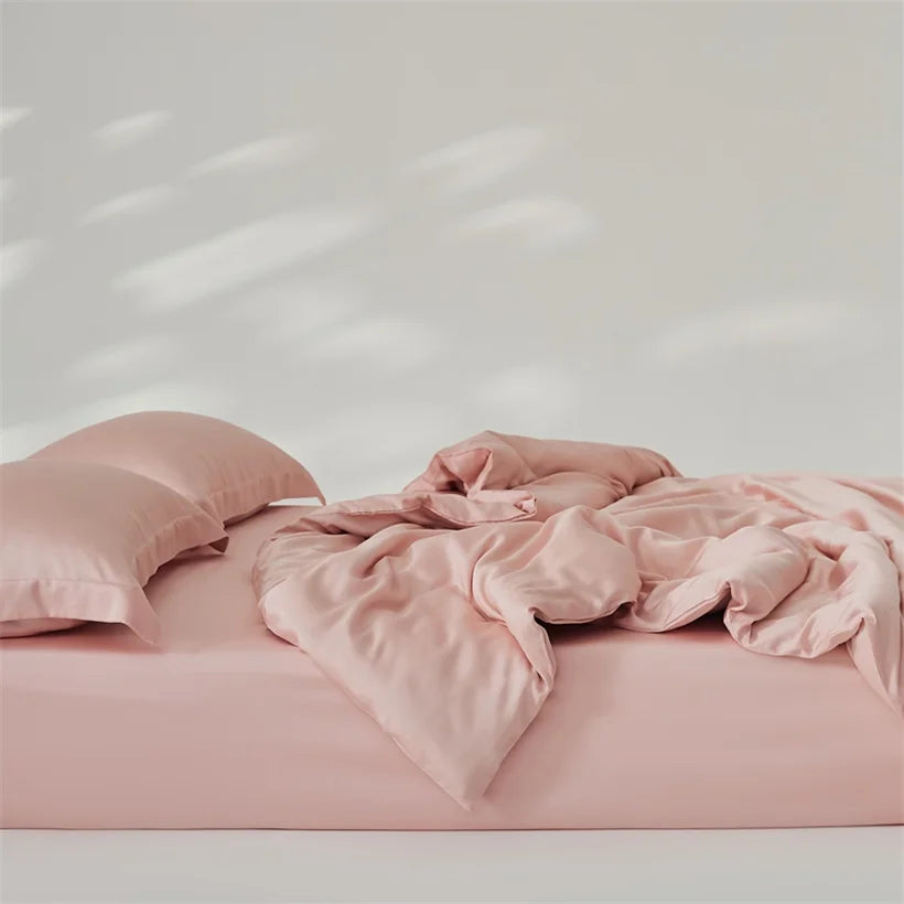 Housse de couette en soie de mûrier 3 pièces rose 