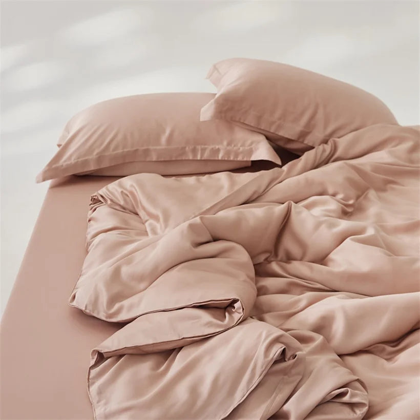Housse de couette en soie lit king rose 