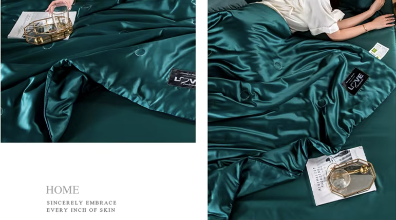 Insert duvet en soie de mûrier avec toucher doux et soyeux vert