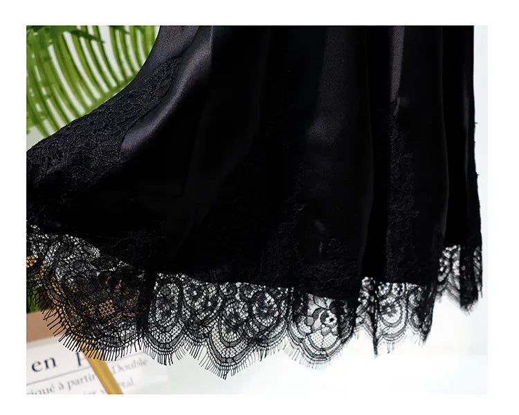 Nuisette en soie 100% naturelle pour femme, confortable et luxueuse. Idéale pour dormir ou se relaxer, élégante et sexy. noir