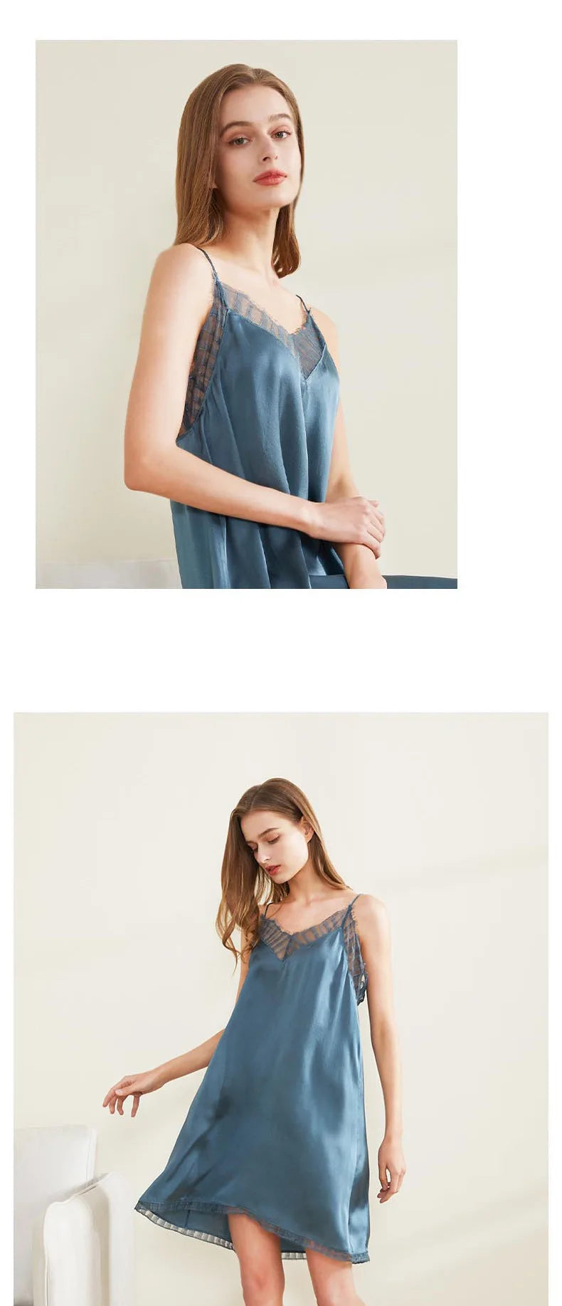 Nuisette femme soie pour détente maison ou nuit bleur