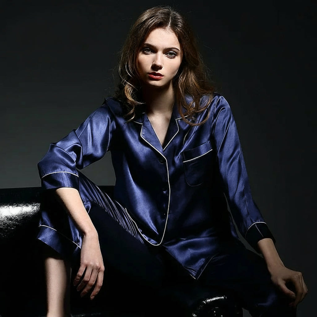 Pyjama femme en soie respirante pour sommeil confortable bleu
