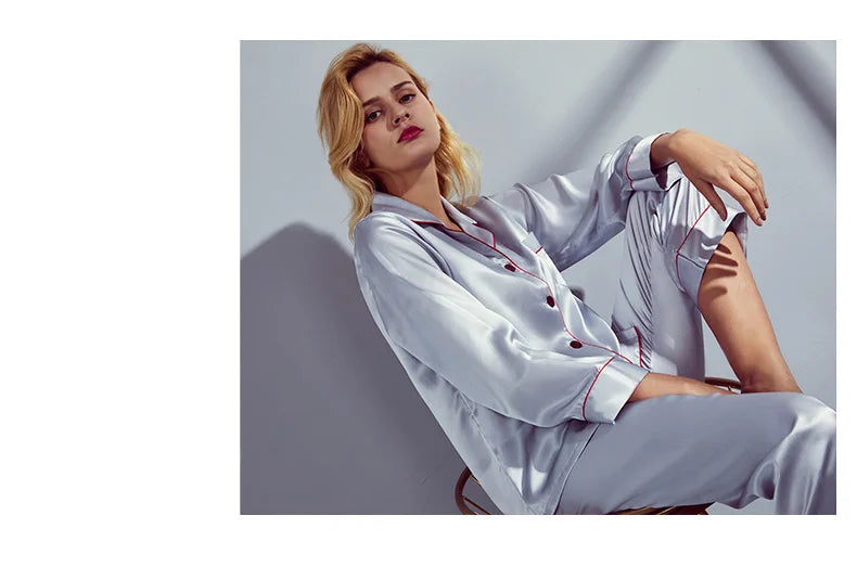 Pyjama femme en soie Mulberry manches longues ensemble deux pièces