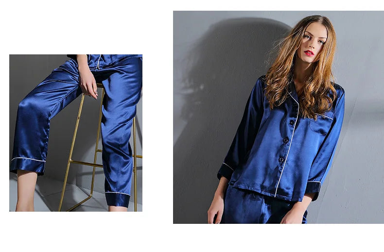Pyjama femme en soie respirante pour sommeil confortable bleu