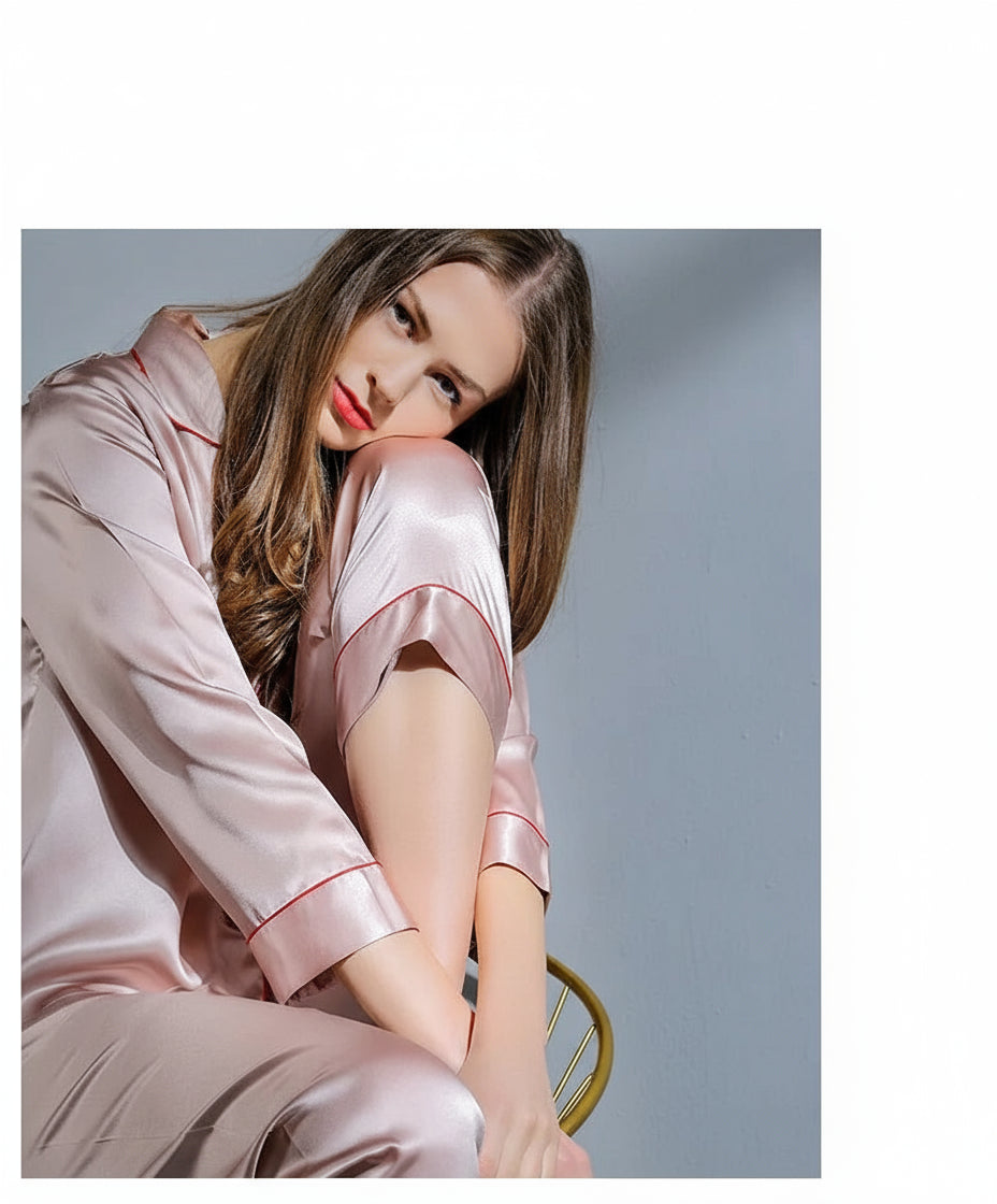 Pyjama femme soie luxe style minimaliste rose