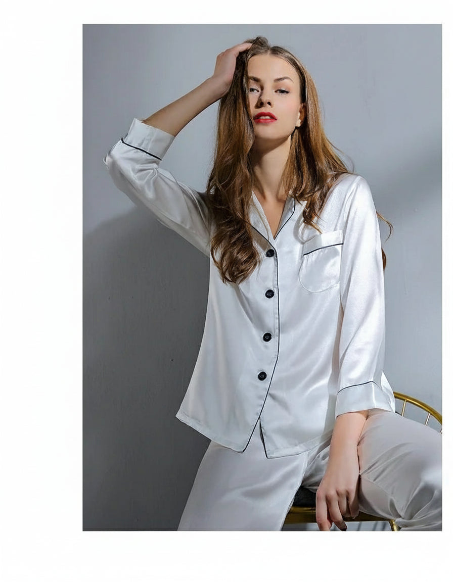 Pyjama femme soie pour hiver et été blanc