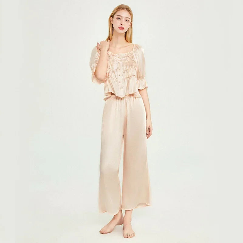 Pyjama soie Mulberry peau sensible beige