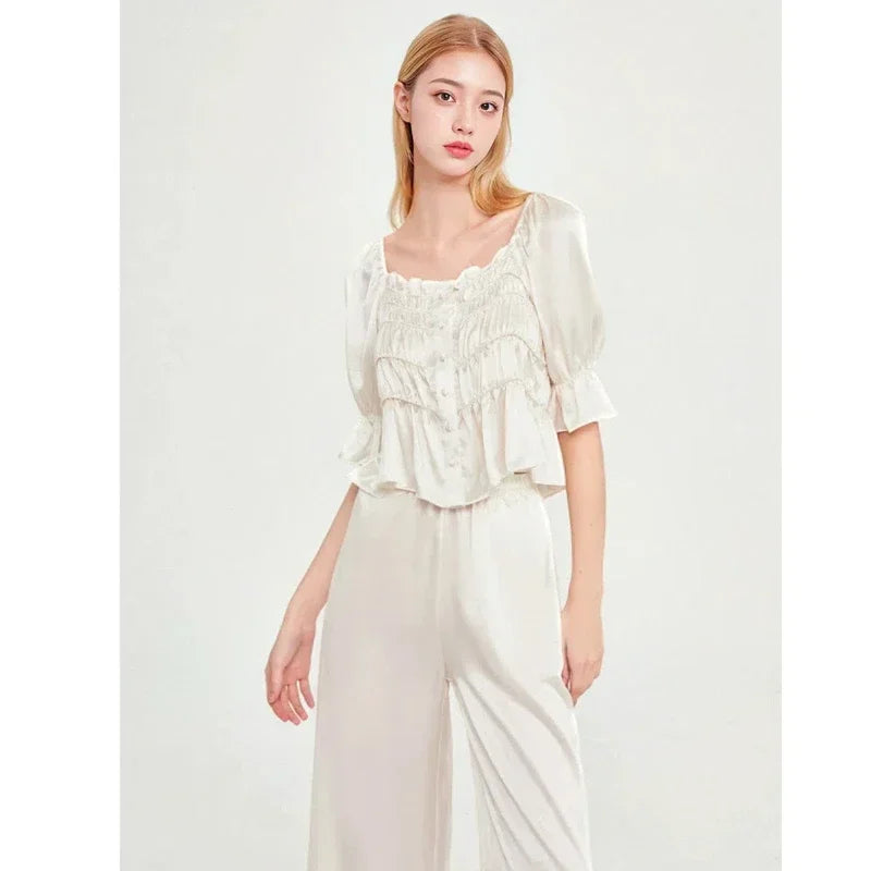 Pyjama soie haut de gamme femme blanc