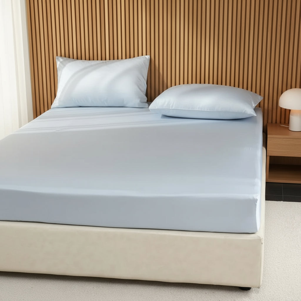 Drap housse en soie de mûrier reconnu pour sa résistance et longévité BLEU