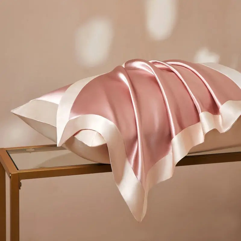 taie d'oreiller en soie essence et soie bi colore Rose et blanc soie 40 momme luxe hotel chambre style classique moderne