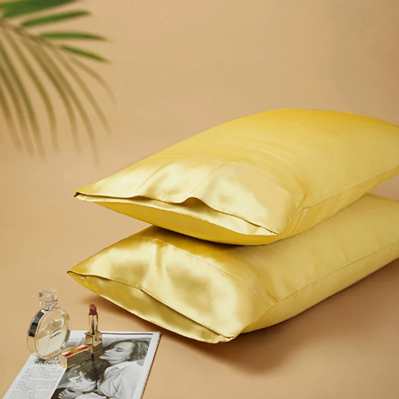 taie d'oreiller en soie porte feuille essence et soie 22 momme 48x74cm Hypoallergenique anti frisottis protège la peau cadeau de noël anniversaire fête couleur jaune