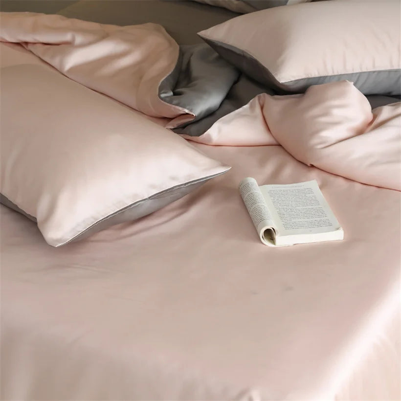 Taie d’oreiller en soie, essence et soie bicolore rose poudré et gris Toucher soyeux hautement doux