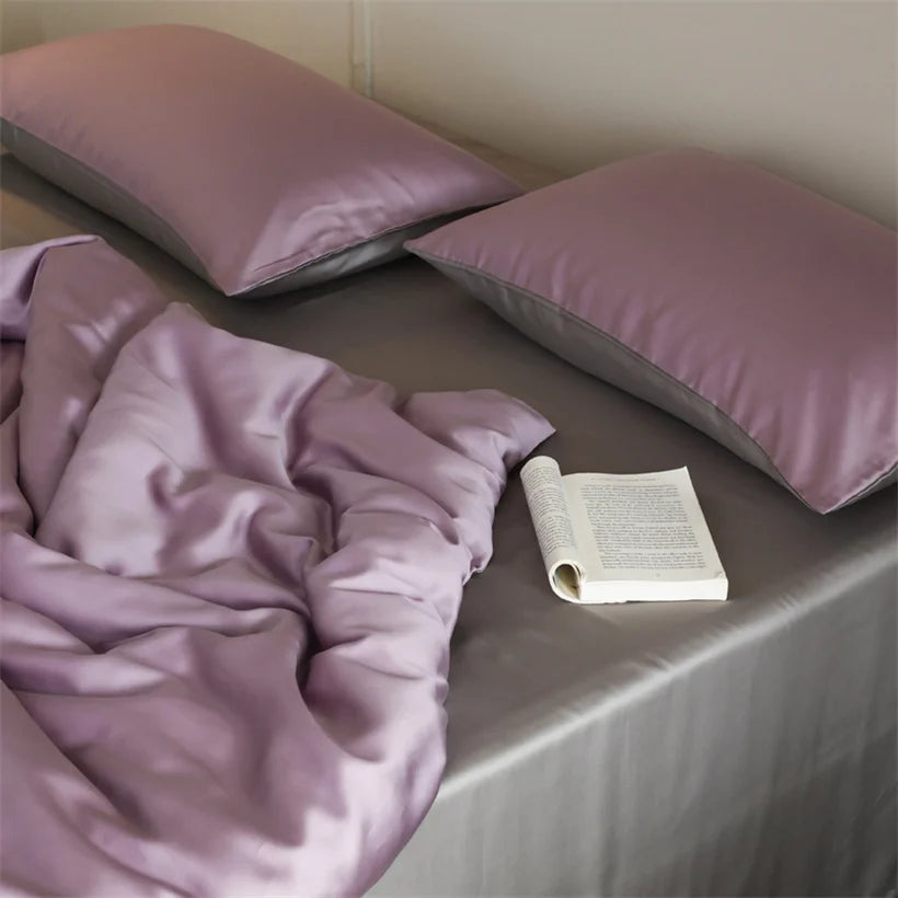 Taies d’oreiller en soie Essence et soie bicolore fuchsia est gris lot, deux pièces 50 × 90 cm