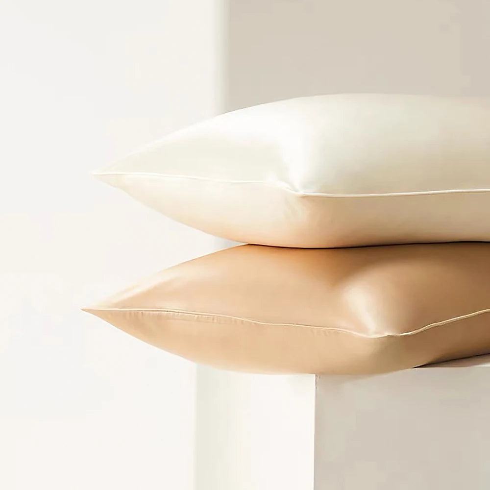 Taies d’oreiller en soie, essence et soie, couleur uni. Idée cadeau. Parfait Noël anniversaire Fête des Mères, couleur beige et crème.