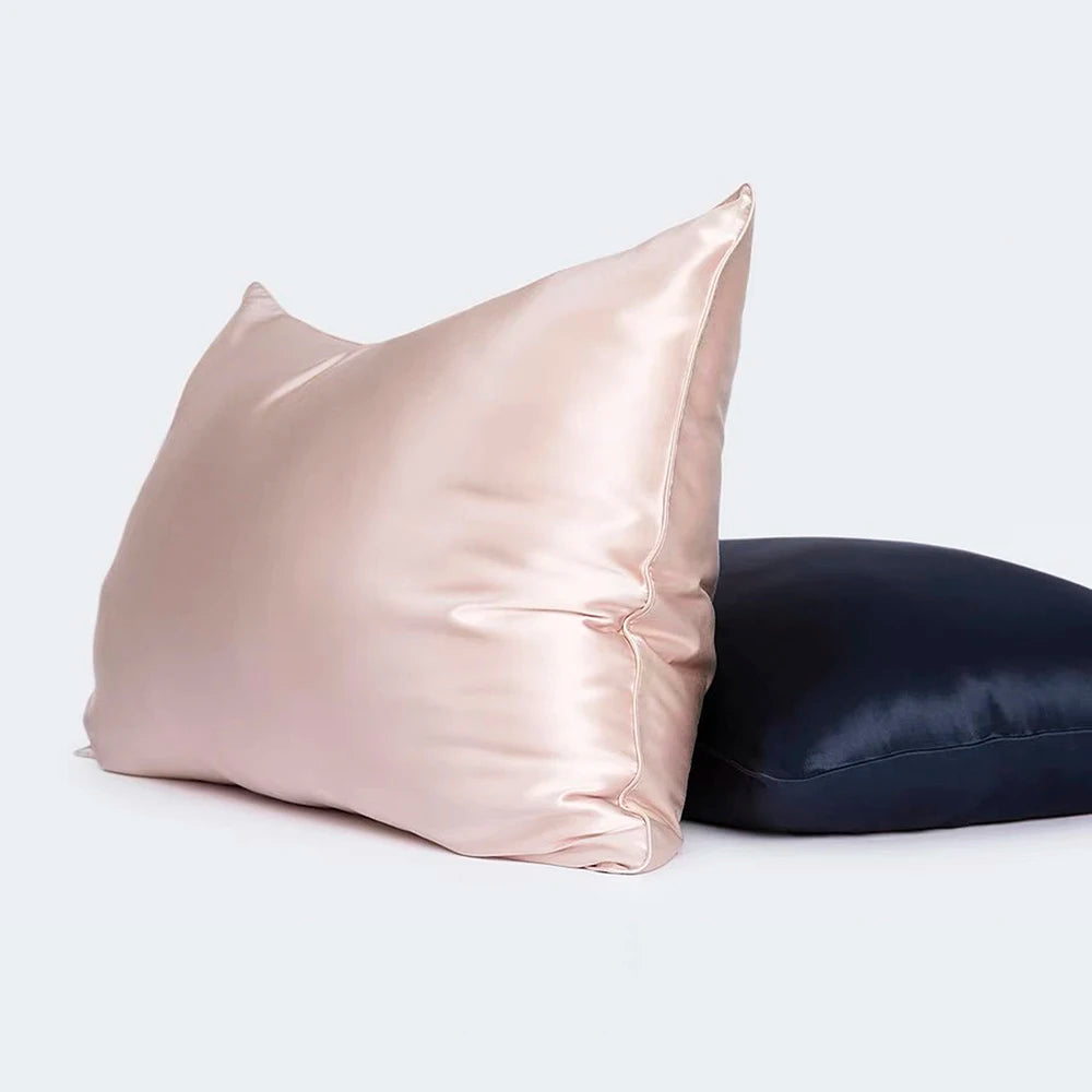 Taie d’oreiller en soie Essence et soie Soie hypoallergénique anti frisottis motif uni rose et bleu 